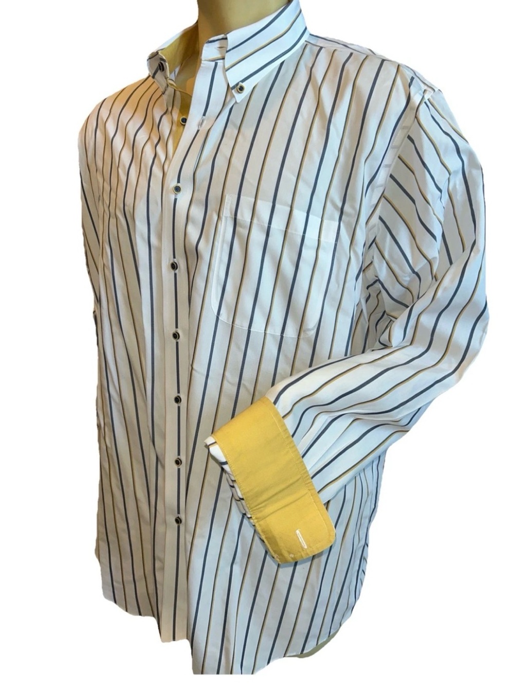 Paul Fredrick Dress Shirt 18.5 X 38 Classic Fit Striped Non Iron Comfort